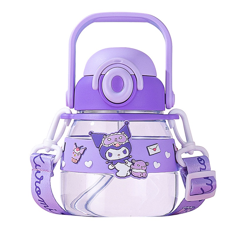 Bình Nước Dung Tích Lớn 750ml Có Ống Hút Họa Tiết Hoạt Hình Hello Kitty / Cinnamoroll Kuromi Dễ Thương Cho Bé