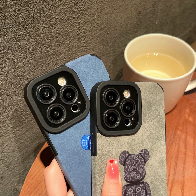 Ốp Điện Thoại Da Lộn Mềm Hình Gấu Chống Trượt Cho iPhone 14 13 12 11 Pro MAX XS MAX XR XS X 7 8 Plus SE