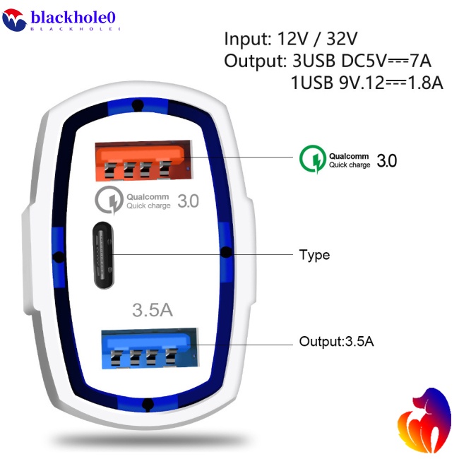 Tẩu Sạc Nhanh BH Qc3.0 3 Cổng USB Type-c Cho Xe Hơi