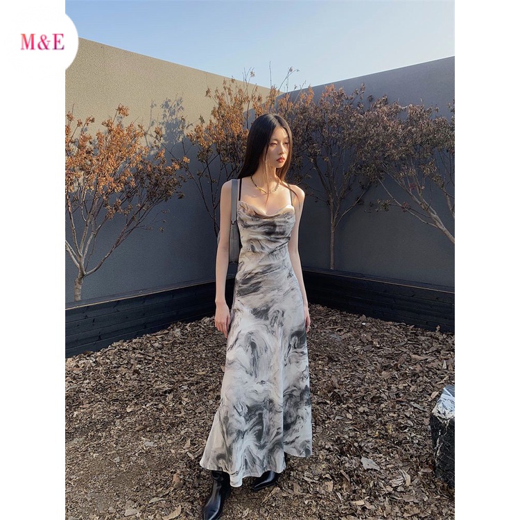 Đầm Hai Dây Mùa Hè 2023 In Họa Tiết Phong Cách Trung Hoa Hợp Thời Trang