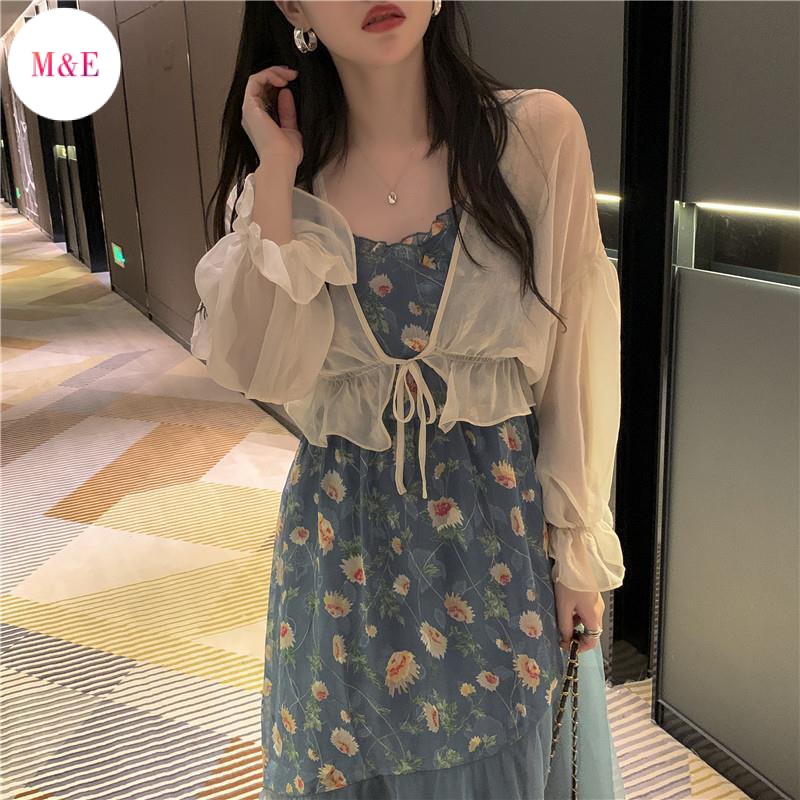 M &amp; E Áo Khoác Cardigan Ngắn Mỏng Chống Nắng Phong Cách Thần Tiên Kèm Váy Và Khăn Choàng Đi Biển Mùa Hè 2023 Phong Cách Mới