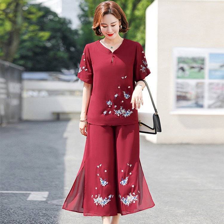 Set Đồ Thời Trang Mùa Hè 2023 Hai Mảnh Tay Ngắn Cho Phụ Nữ Trung Niên