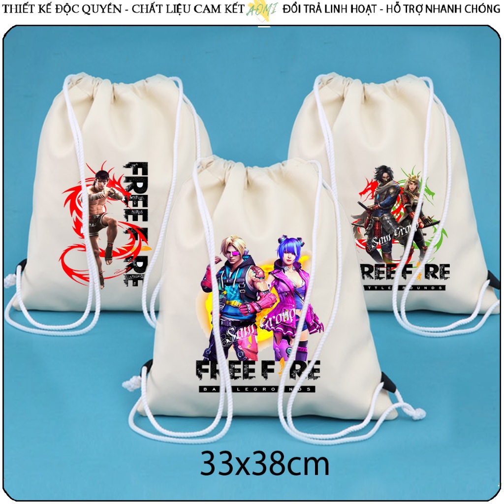 BALO Free Fire - Hộp Chiến Thần báo tím MINI AOMIVN DÂY RÚT ĐEO VAI 33x38cm XINH UNISEX CHẤT CANVAS CUTE TIỆN ÍCH 3158