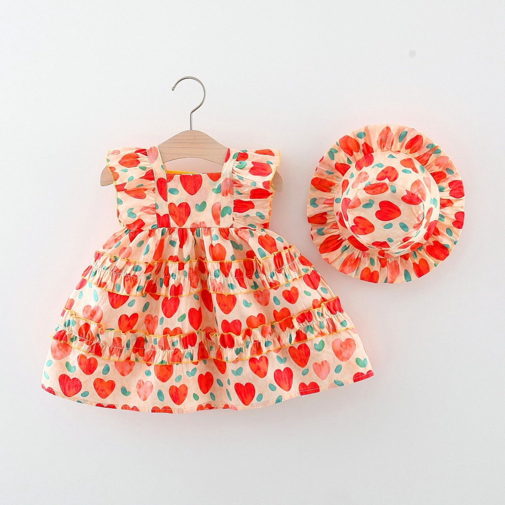 Set váy babydoll cánh tiên cho bé kèm nón MINTSCLOSET Mint's Closet đồ đi biển hình tim bé gái 1 2 3 4 5 tuổi - GS1158