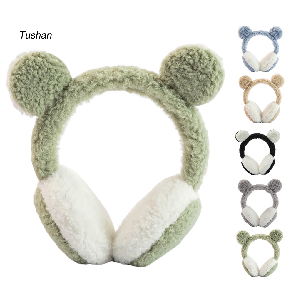 Chụp Tai Giữ Ấm Mùa Đông Bằng Vải Bông Dày Dặn Mềm Mại Co Giãn Màu Kẹo Họa Tiết Hoạt Hình