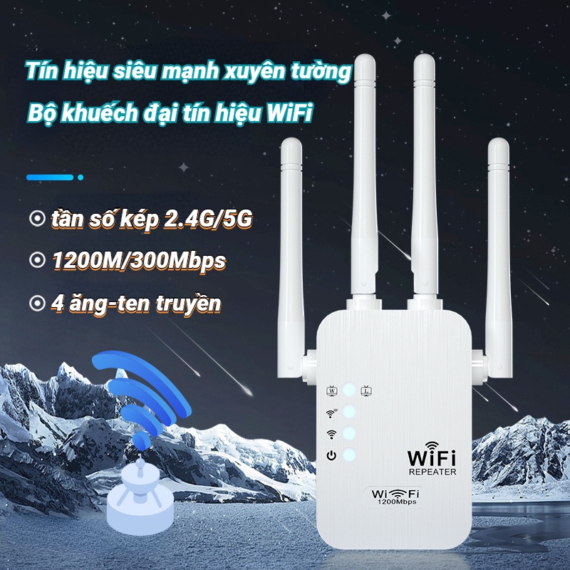 Kích Sóng Wifi 4 Râu Ăng Ten Phát Xuyên Tường Chuẩn N Tốc Độ 300mbps Màu Trắng Bộ Kích Sóng Wifi Thu Phát Mở Rộng Sóng