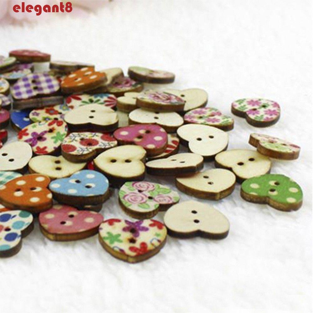 Set 100 Nút Gỗ 18mm 2 Lỗ Họa Tiết Ngẫu Nhiên