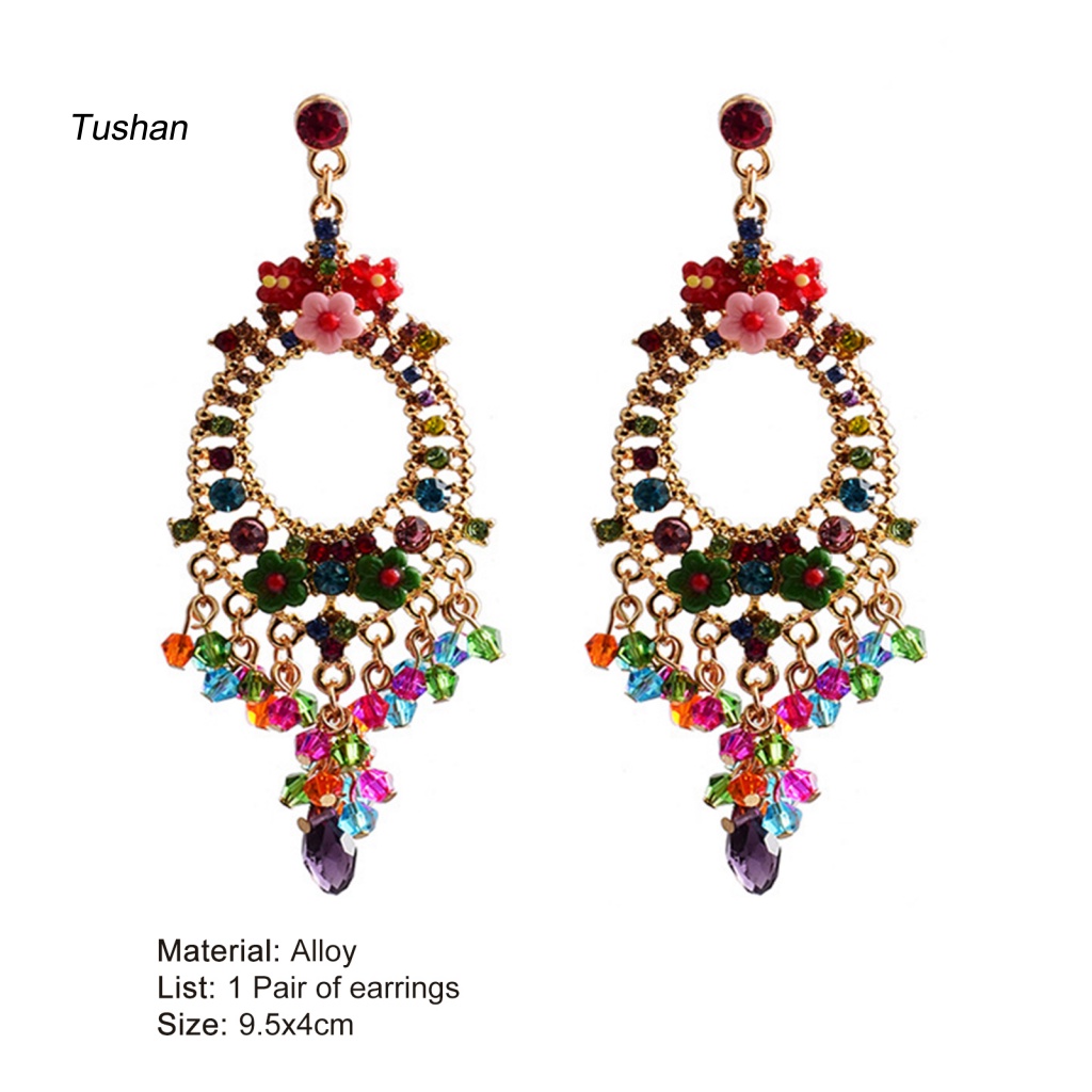 1 Đôi Bông Tai Tua Rua Đính Đá Nhiều Màu Phong Cách Bohemian