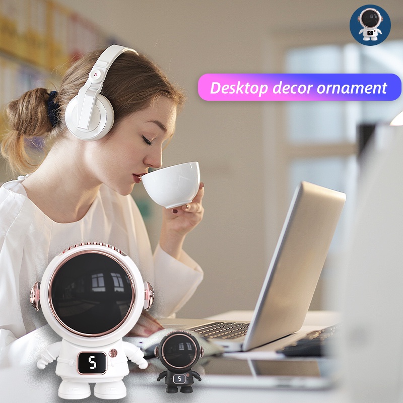 Quạt Mini Cầm Tay 500mAh 5th Có Thể Sạc Lại Kèm Đèn LED Hiển Thị Kỹ Thuật Số Hình Phi Hành Gia