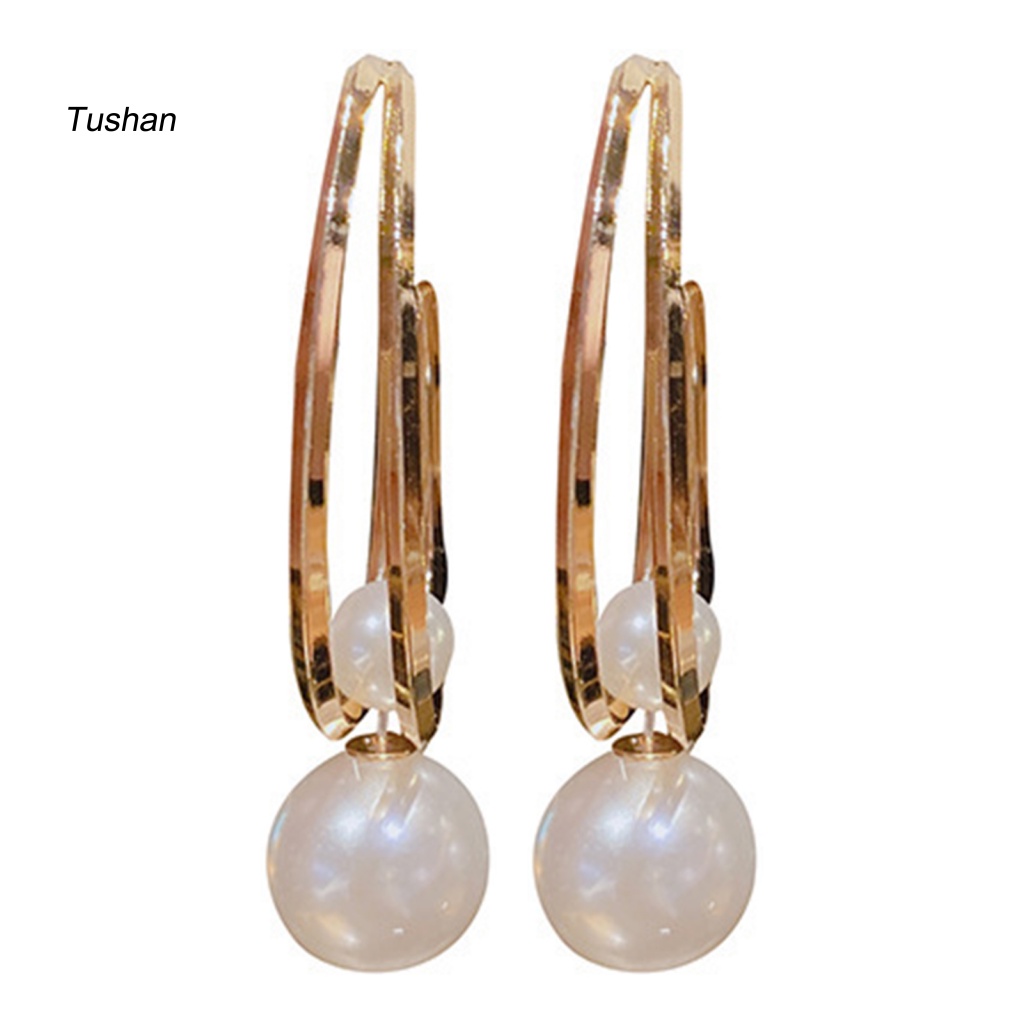 1 Đôi Bông Tai Tròn Lớn Đính Ngọc Trai Nhân Tạo Dành Cho Nữ