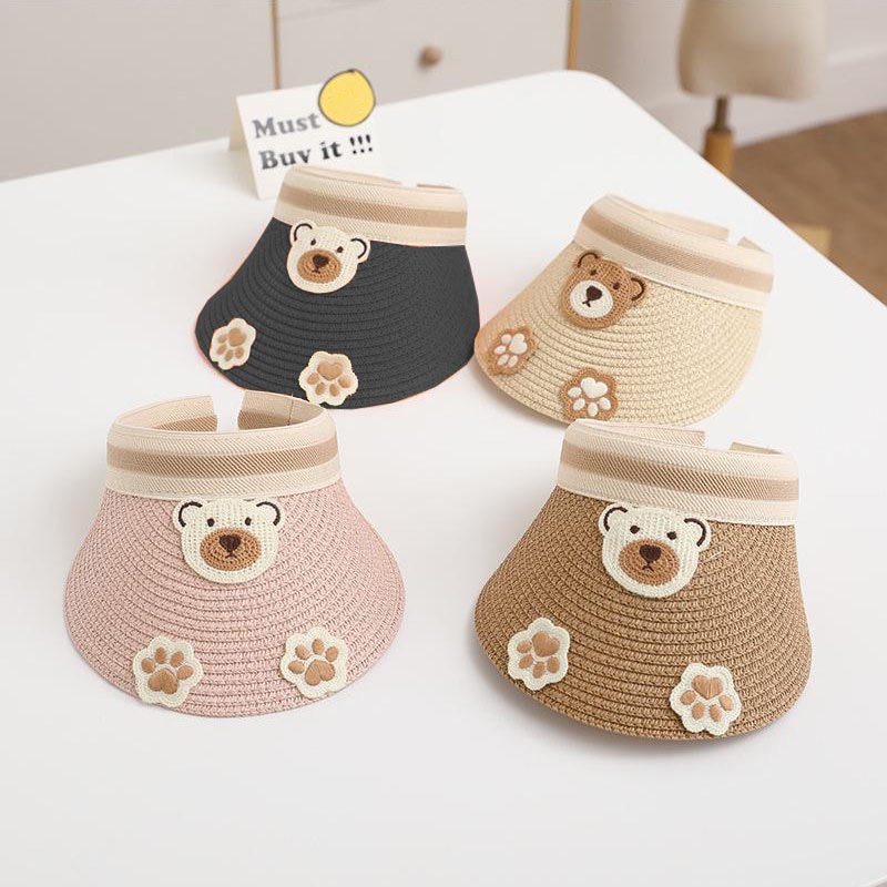 Mũ Cói Chống Nắng Thoáng Khí Hở Chóp Họa Tiết Gấu Hoạt Hình Dễ Thương Cho Bé