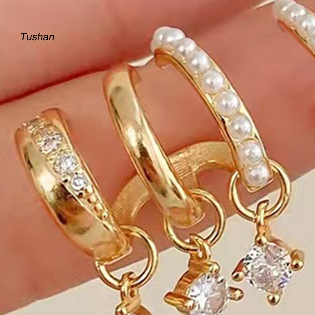 1 Đôi Bông Tai Tròn Nhiều Lớp Đính Ngọc Trai Giả Thời Trang