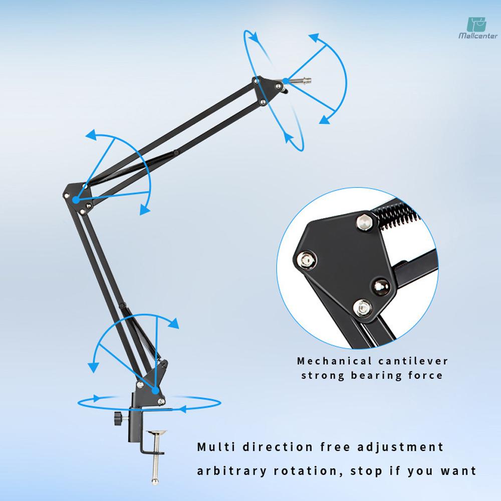 Studio Recording Condenser Microphone Kit with Shock Mount + Flexible Scissor Arm Stand + Pop Filter + Windscreen + Connection Cable for Network Broadcasting Online Singing