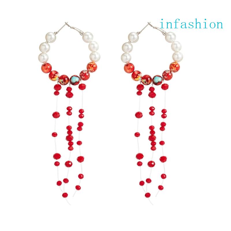 Khuyên Tai Tua Rua Dáng Dài Đính Đá Pha Lê Hình Giọt Nước Máu Phong Cách Halloween