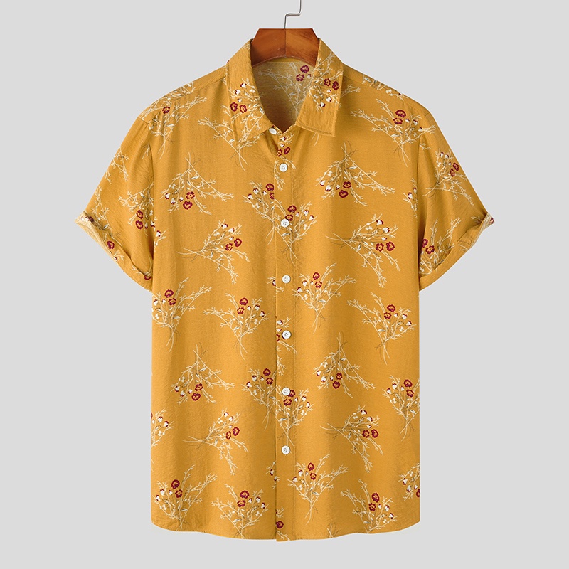 INCERUN Áo Sơ Mi Ngắn Tay Nhiều Màu Sắc Tươi Sáng Đơn Giản Cho Nam