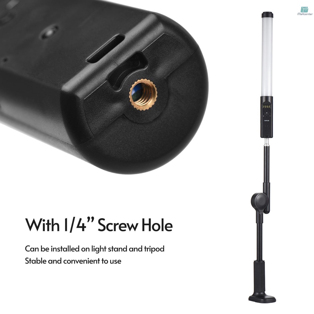 Handheld RGB Tube Light with Desktop Clip-on Light Stand Remote Control LED Video Light Wand 3200K-5500K Dimmable 9 Colorful Lighting Effects Built-in Battery for Vlog Live Streaming Product Portrait