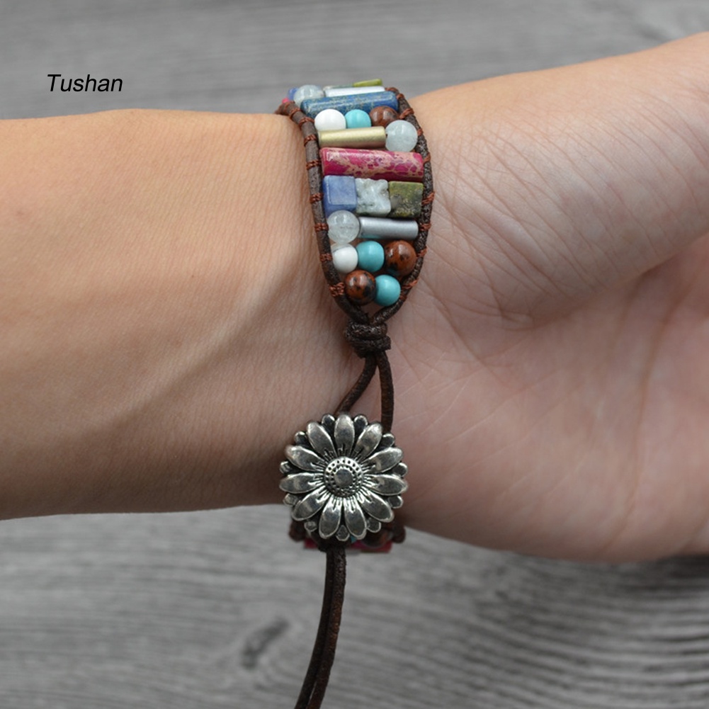 Vòng Tay Giả Da Nhiều Lớp Đính Đá Nhiều Màu Phong Cách Boho