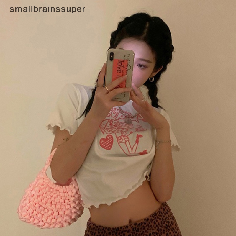 Áo Thun Croptop Tay Ngắn Cổ Tròn Thêu Họa Tiết Hoạt Hình Thời Trang Mùa Hè Cho Nữ