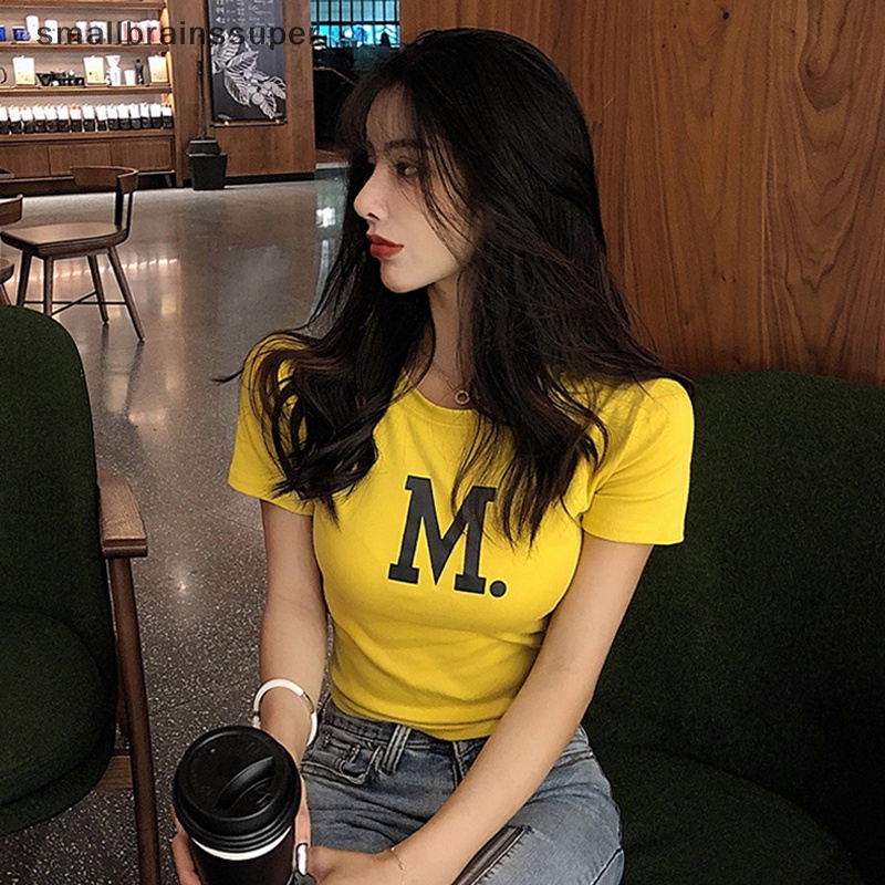 Áo Thun Lửng Ngắn Tay Cổ Tròn In Chữ Thời Trang Mùa Hè Cho Nữ