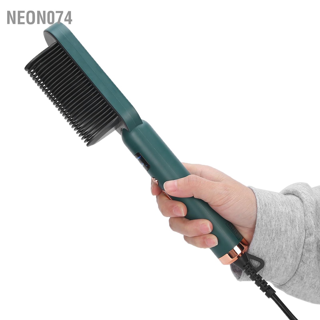 Neon074 Bàn chải duỗi tóc màu xanh lá cây 3 bánh răng Máy uốn thẳng bằng nhiệt Lược ion âm