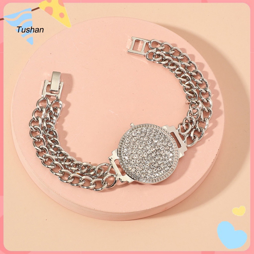 Vòng Đeo Tay Hai Lớp Hình Đồng Hồ Đính Đá Lấp Lánh Dành Cho Nữ