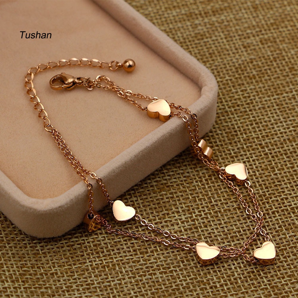 Vòng Tay Hợp Kim Hai Lớp Mặt Trái Tim Thời Trang Cho Nữ