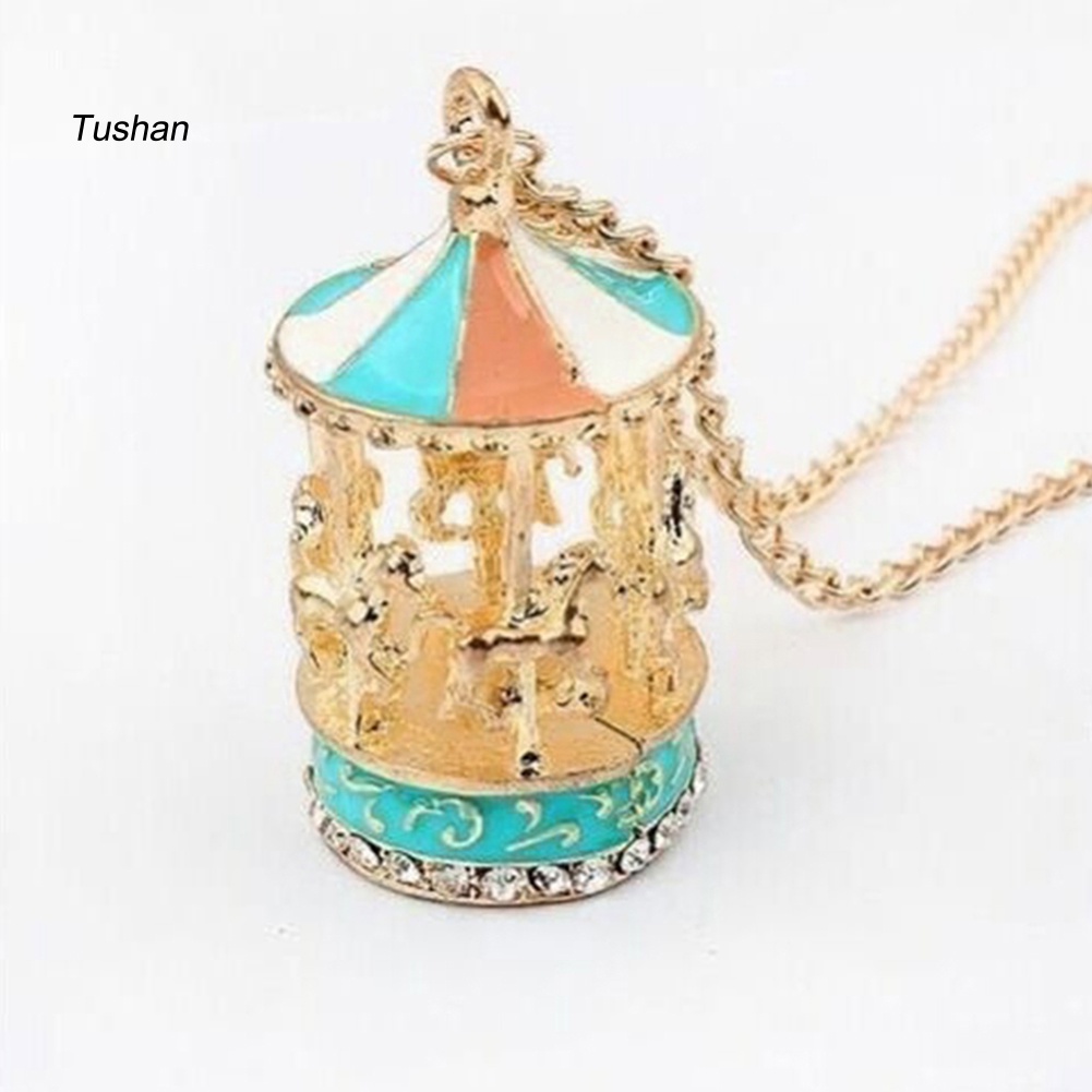 [Ts] Vòng cổ Mặt Vòng Xoay Ngựa Gỗ Tráng Men Quà Tặng Cho Nữ