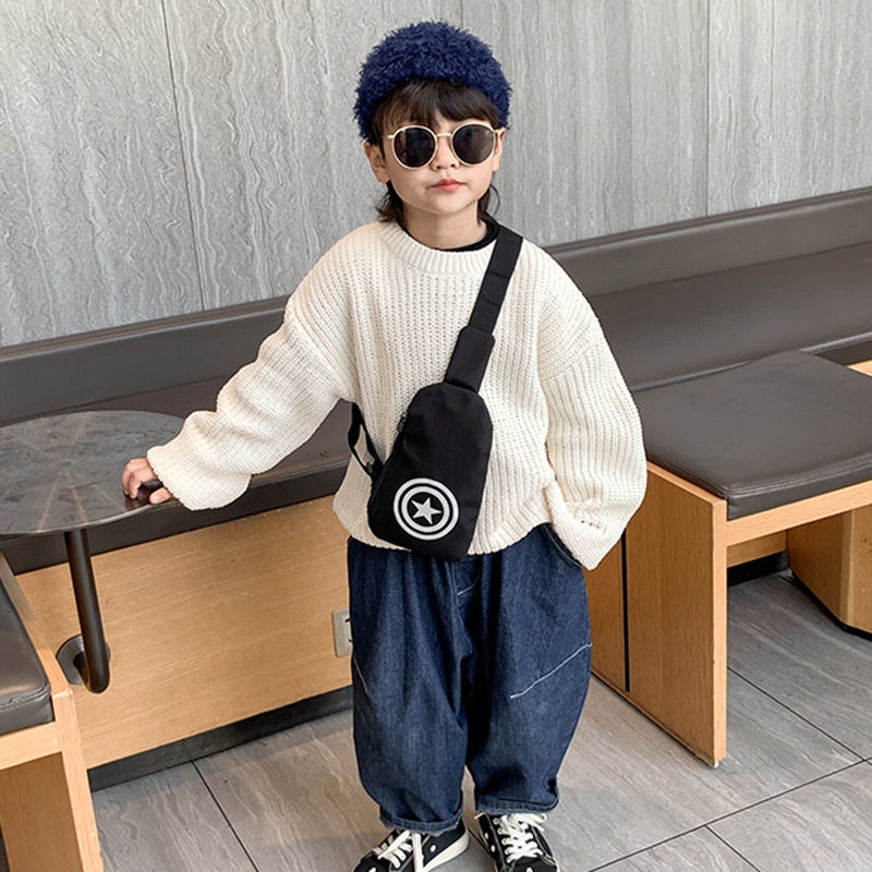 Túi Đeo Chéo Nhỏ Gọn Nhẹ In Họa Tiết Hoạt Hình Và Chữ Phong Cách Hàn Quốc Cho Bé