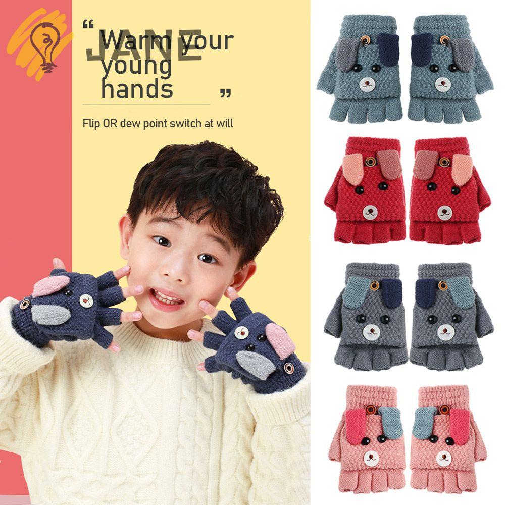 Găng Tay Giữ Ấm Dày Dặn Họa Tiết Thỏ Hoạt Hình Cho Bé 5-12 Tuổi