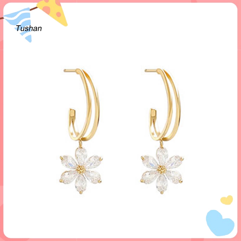 Bông Tai Hình Cánh Hoa Đính Đá Zircon Thời Trang Dành Cho Nữ
