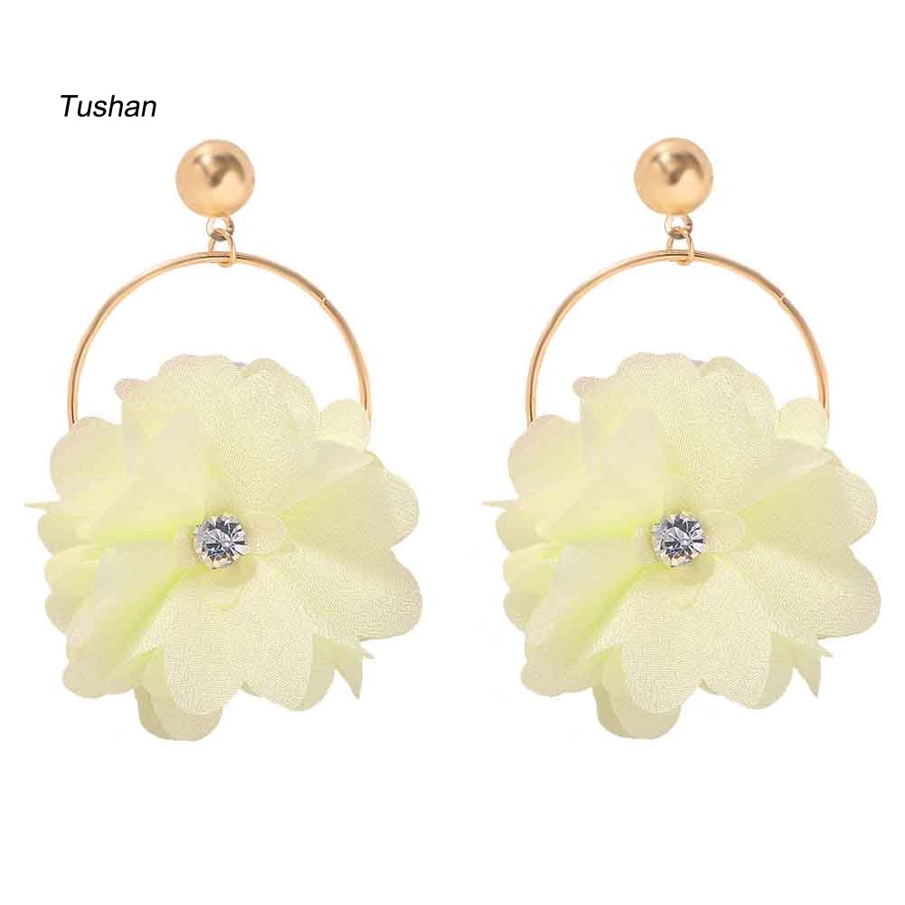 Bông Tai Tròn Đính Đá Hình Hoa Thời Trang Dành Cho Nữ