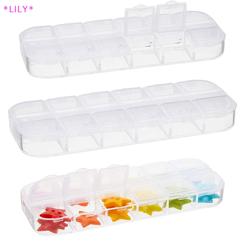 Lily 12 tế bào rõ ràng nhựa Nail Art trang trí nội thất lưu trữ trường hợp container đá quý hộp đồ trang sức uuu