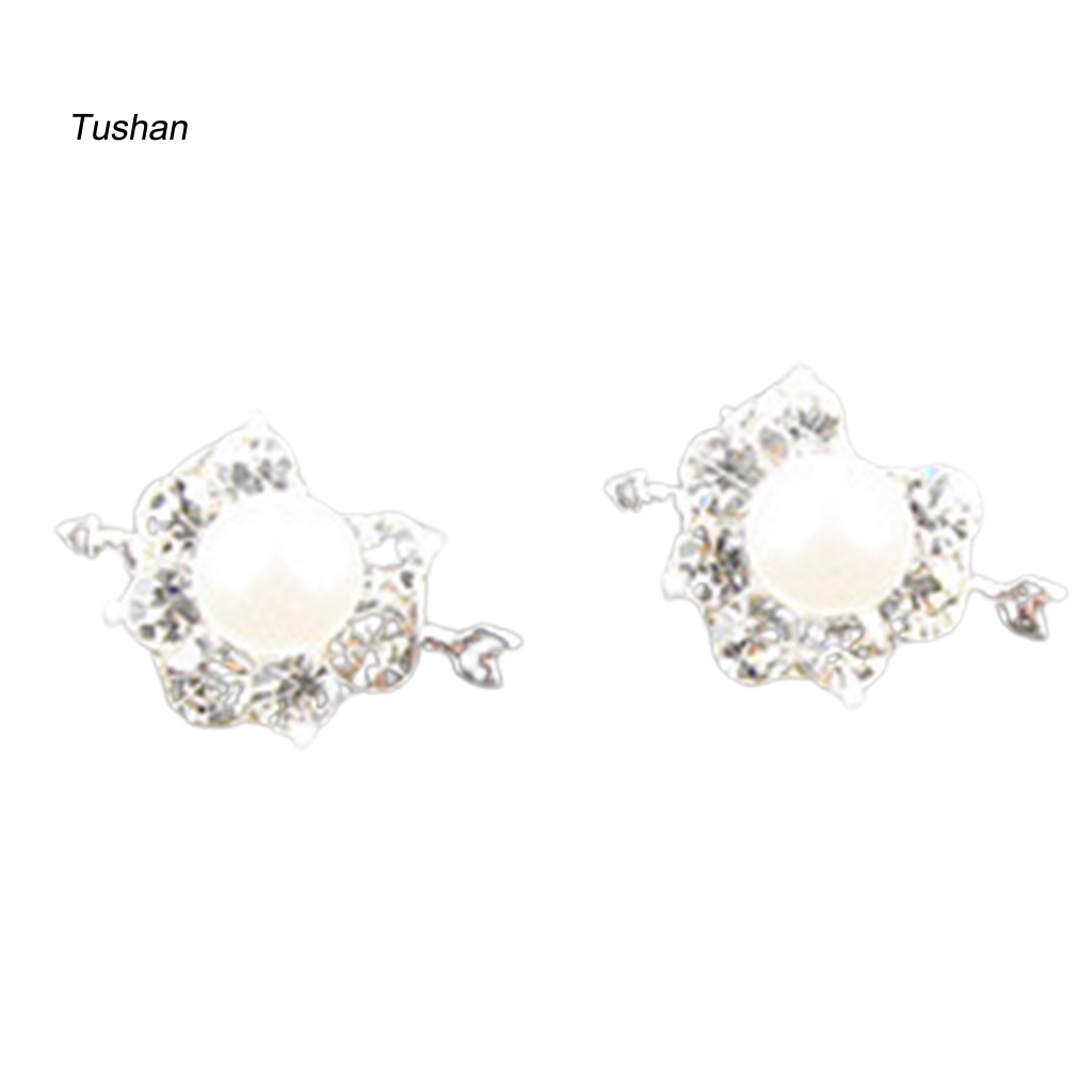 1 Đôi Bông Tai Hình Trái Tim / Nơ Đính Đá Zircon / Ngọc Trai Giả / Cherry Thời Trang Hàn Quốc