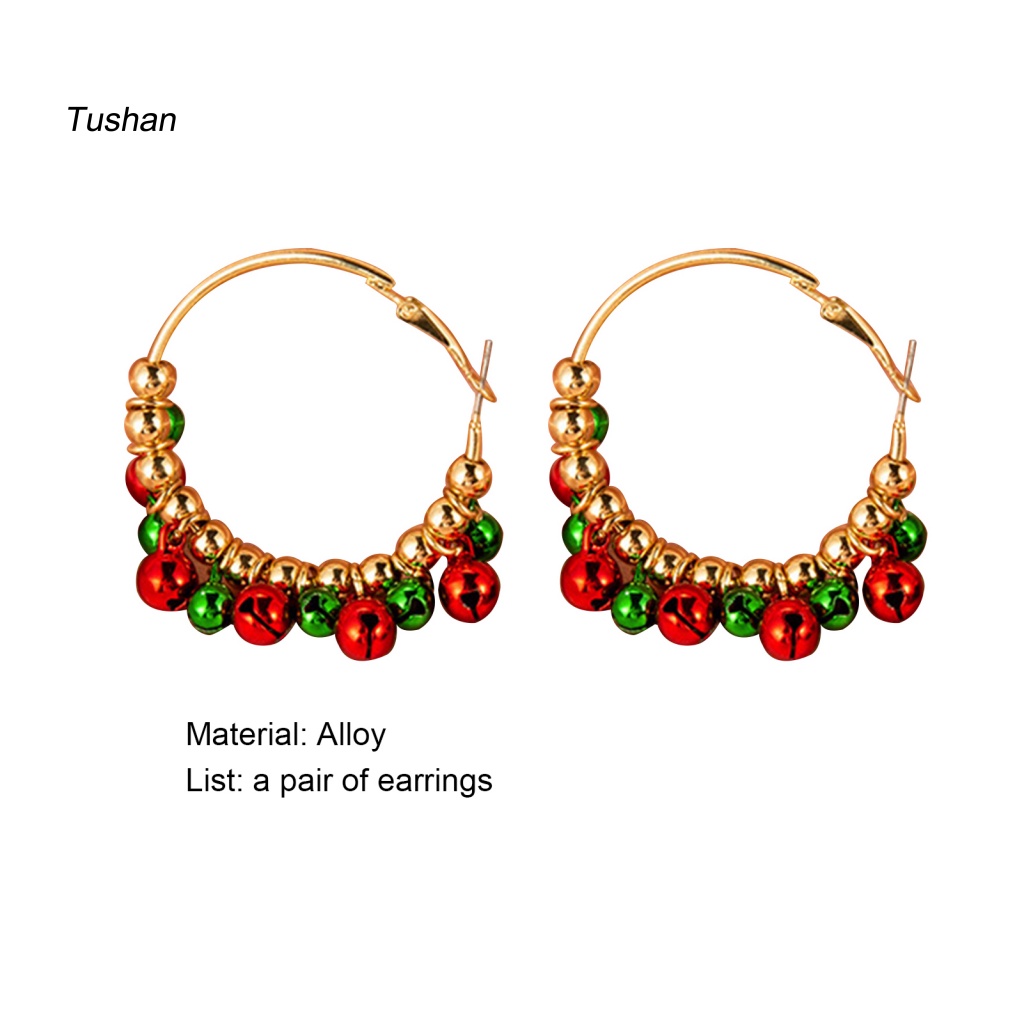 1 Đôi Bông Tai Hình Vòng Hoa Giáng Sinh Có Chuông Nhỏ Gọn Nhẹ Nhàng Cho Nữ