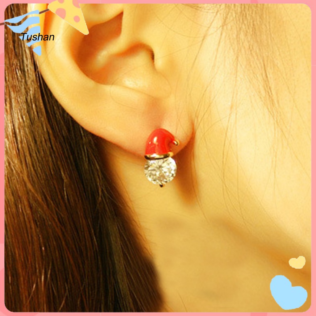 1 Đôi Bông Tai Hình Nón Giáng Sinh Đính Đá Thời Trang