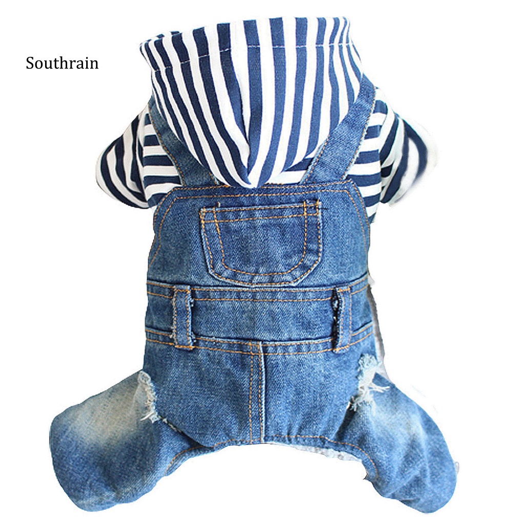 Bộ Áo Liền Quần Denim Bốn Ống Chống Gió Giữ Ấm Mùa Xuân Thu Cho Cún Cưng