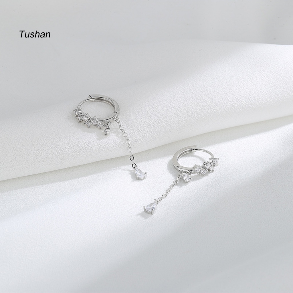 1 Bông Tai Nữ Đính Đá Hình Giọt Nước Tua Rua Thời Trang