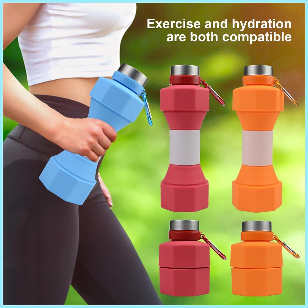 Bình Nước Thể Thao Hình Quả Tạ Dung Tích Lớn 650ml Có Thể Gấp Gọn Tiện Dụng Cho Nam Và Nữ