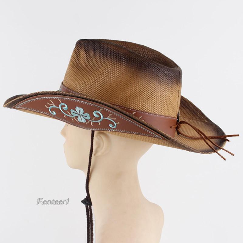 [Fenteer1] Mũ Cao Bồi Chống Nắng Thêu Hoa Phong Cách Cao Bồi Phương Tây Sombrero