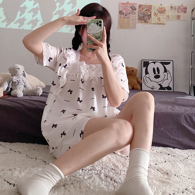 Champray Bộ Đồ Ngủ Ngắn Tay Phong Cách Công Chúa Ngọt Ngào Mùa Hè Cho Nữ