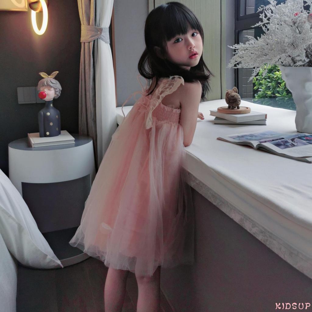 Đầm Công Chúa Dáng Chữ A Phối Lưới 1 Cánh Bướm Dễ Thương Thời Trang Mùa Hè Cho Bé Gái
