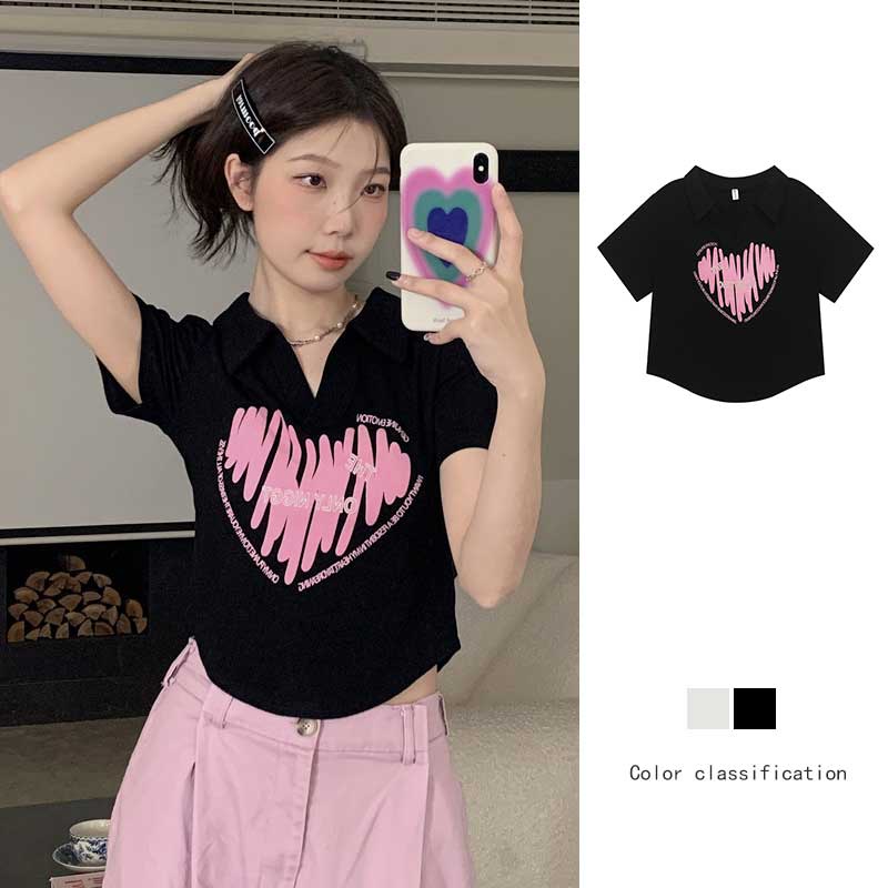 Áo Thun Tay Ngắn In Hình Trái Tim Thiết Kế Mới Thời Trang Mùa Hè