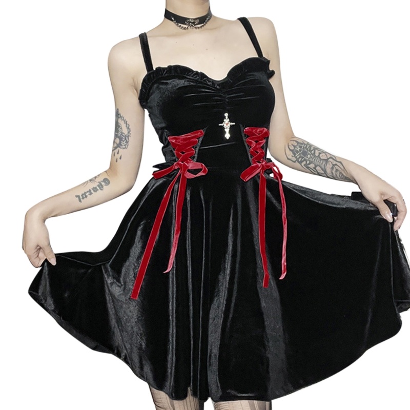 Xiangbao Đầm Hai Dây Nhún Bèo 2 Lớp Không Tay Cổ Trái Tim Viền Ren