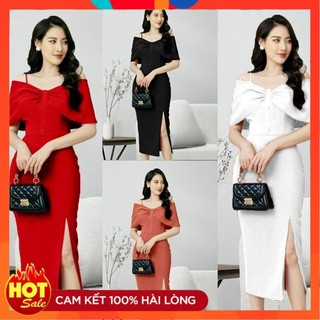 [ĐƯỢC KIỂM TRA HÀNG] Đầm ôm body trễ vai nút cao cấp có 4 màu - Yêu Shop 85