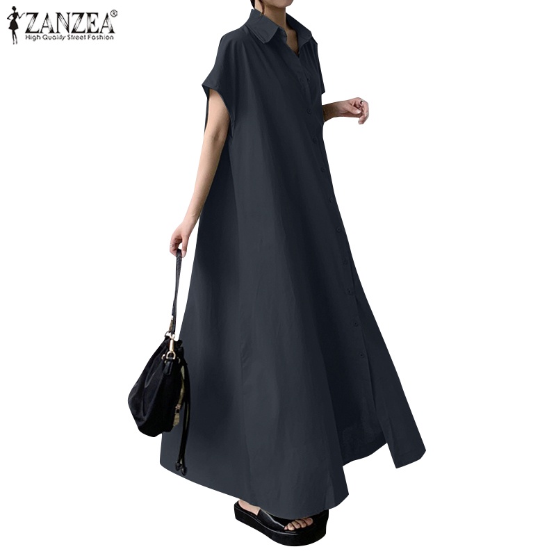 Áo liền quần ZANZEA tay ngắn màu trơn phong cách Hàn Quốc cho nữ