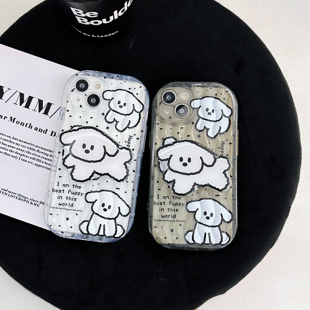 Ốp Điện Thoại TPU Silicone Mềm Trong Suốt Chống Sốc In Hình Chú Cún Có Giá Đỡ Cho iPhone 13 12 11 Pro Max 14 Plus