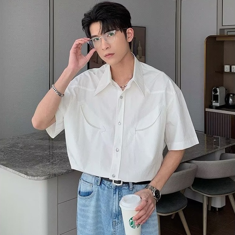Áo Sơ Mi Màu Sắc Trơn Phong Cách Đường Phố Hàn Quốc Trẻ Trung Cho Nam