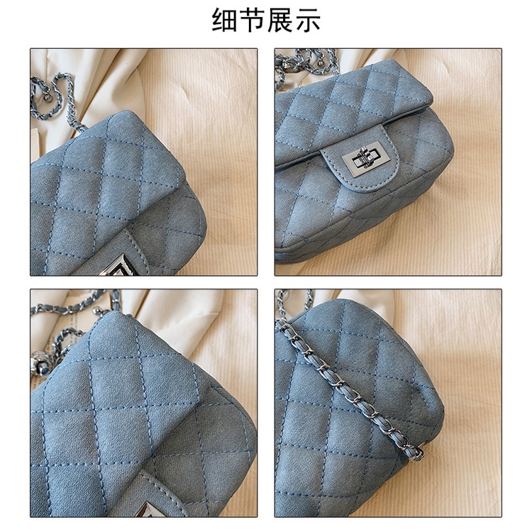 Túi Xách Đeo Chéo Vai CC Dáng Vuông Nhỏ Bằng Vải Denim Phối Dây Xích Thời Trang Âu Mỹ Hàng Mới 2023 Dành Cho Bạn Nữ