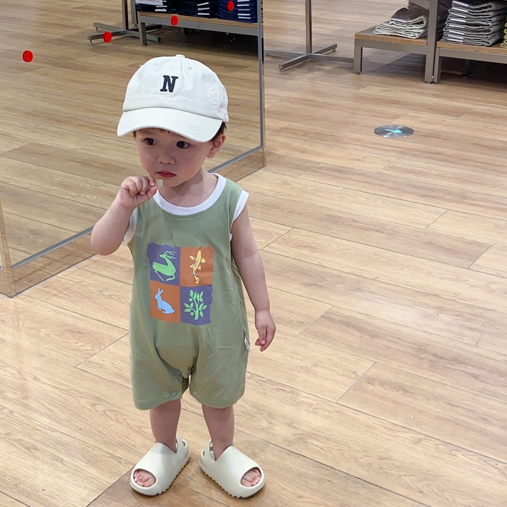 Áo Liền Quần Không Tay Chất Liệu Cotton Mỏng In Họa Tiết Hoạt Hình Thời Trang Mùa Hè Cho Bé 0-18 Tháng Tuổi