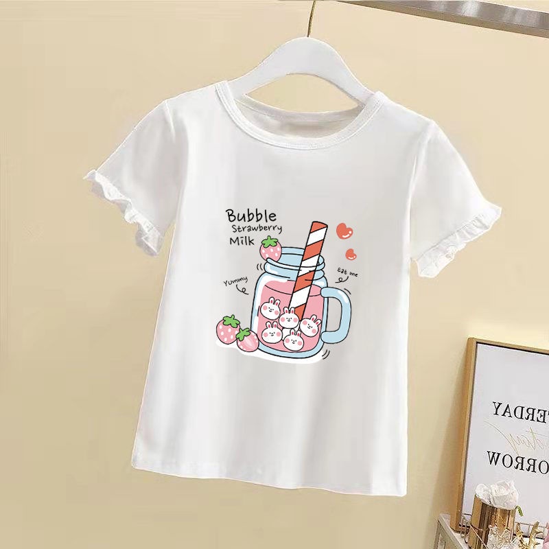 Áo Thun Mùa Hè Tay Lửng Phong Cách Thời Trang Mới 2021 Cho Bé Gái